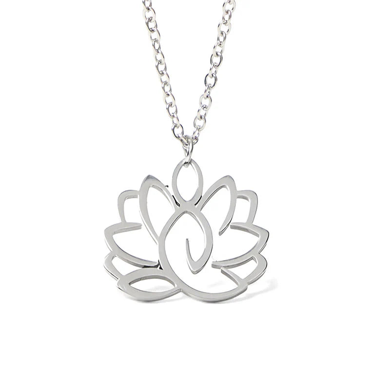 Buddha Stones Hollow Lotus Design Stainless Steel Enlightenment Necklace Pendant