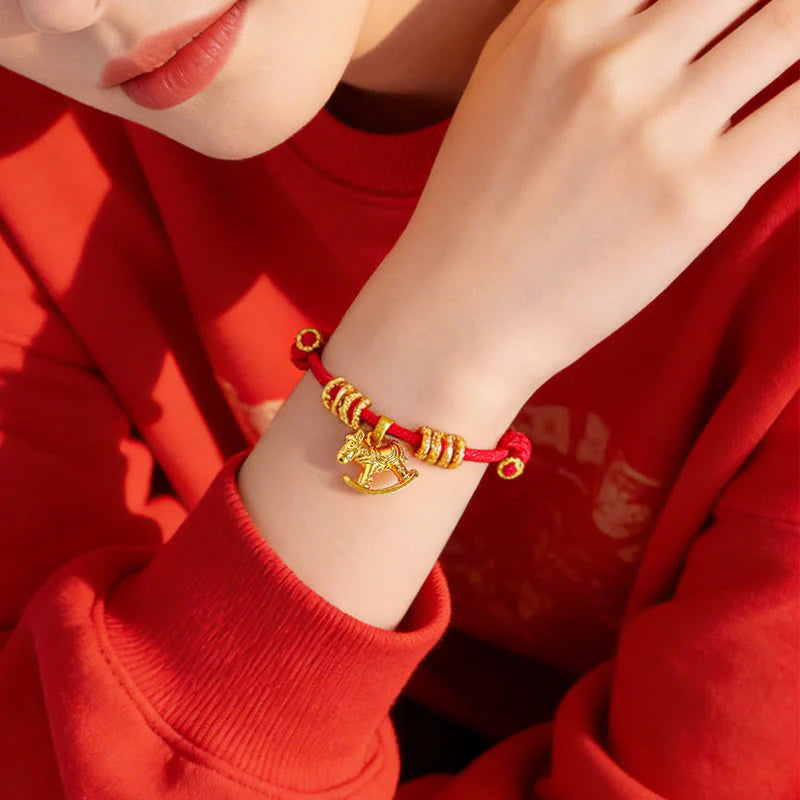 Buddha Stones Year Of The Horse Simple Horse Circle Charm Rope Faith Bracelet
