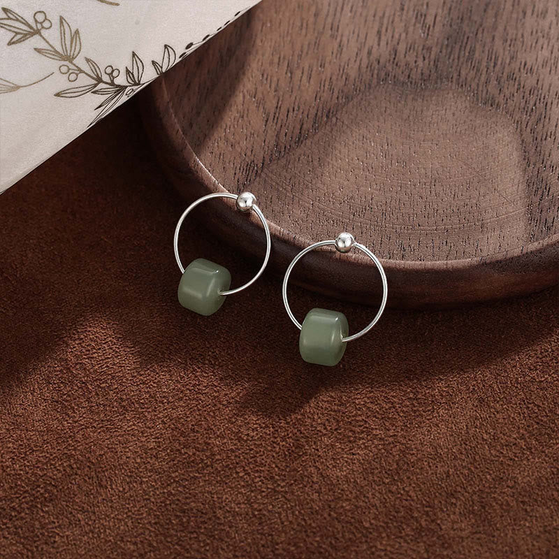 Buddha Stones 925 Sterling Silver Hetian Jade Prosperity Earrings