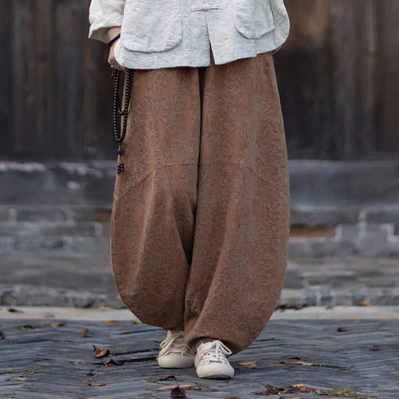 Buddha Stones Fall Jacquard Women's Frog-Button Long Sleeve Shirt Pants Cotton Linen Clothing