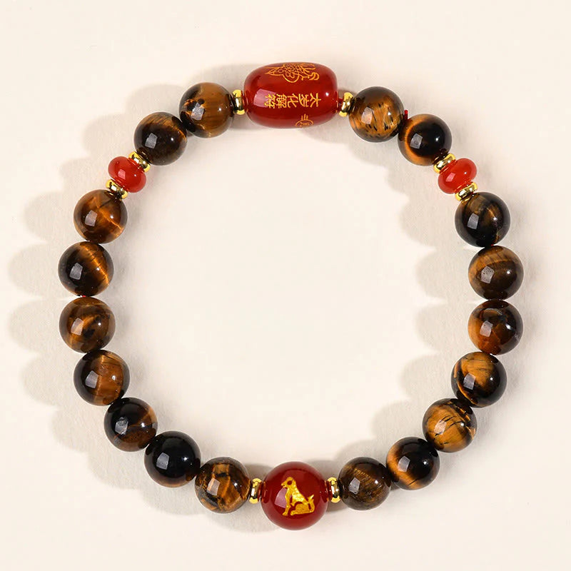Buddha Stones 12 Chinese Zodiac Natural Tiger Eye Red Agate Protection Bracelet