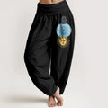 Buddha Stones Pure Cotton Minimalist Style Hamsa's Hand Sun Pattern Women's Elastic Waist Harem Pants