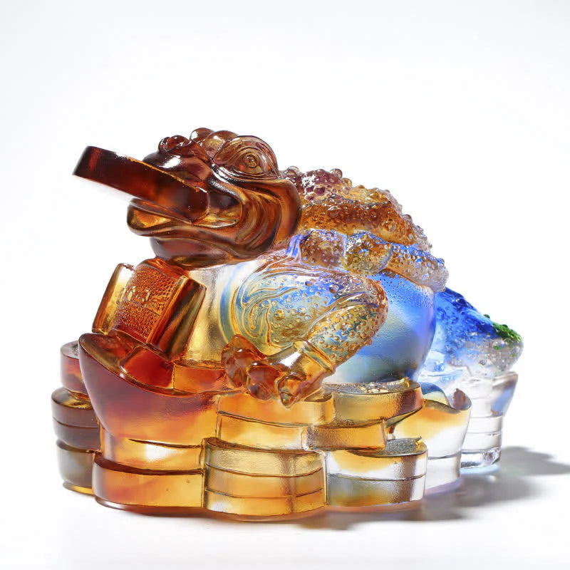 Buddha Stones Feng Shui Frog Handmade Liuli Crystal Art Piece Wealth Home Office Decoration