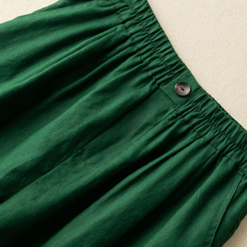 Buddha Stones Summer Casual Plain Zipper Button Cotton Linen Women's Shorts With Pockets