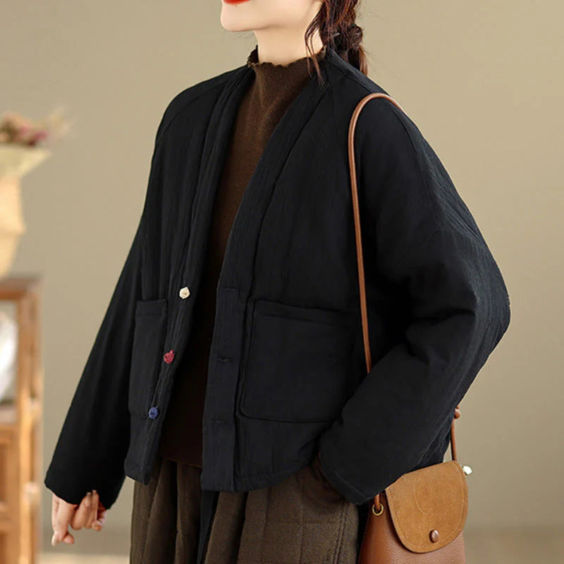 Buddha Stones Winter Long Sleeve Cotton Women's Thermal Jacket With Pockets