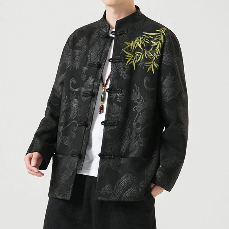 Buddha Stones Bamboo Dragon Frog-Button Desgin Long Sleeve Men's Jacket