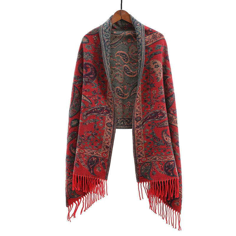 Buddha Stones Ethnic Embroidered Paisley Flowers Pattern Tassel Soft Scarf Shawl