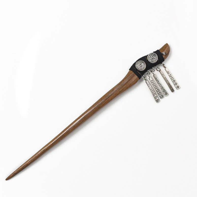 Buddha Stones Silver Tassel Green Sandalwood Soothing Hairpin