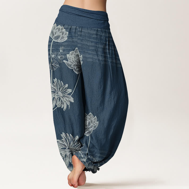 Buddha Stones Lotus High Waist Design Women's Harem Cotton Pants