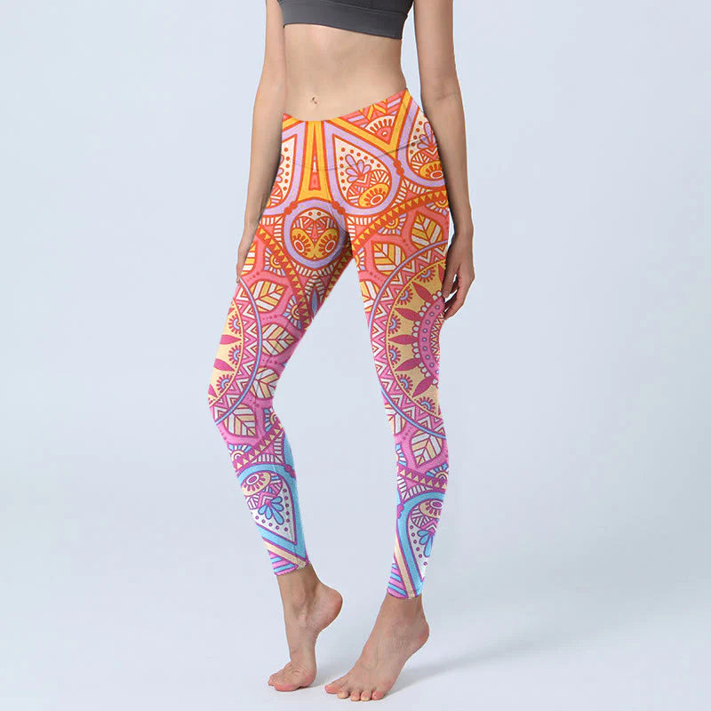 Buddha Stones Colorful Mandala Pattern Gym Leggings Women's Yoga Pants
