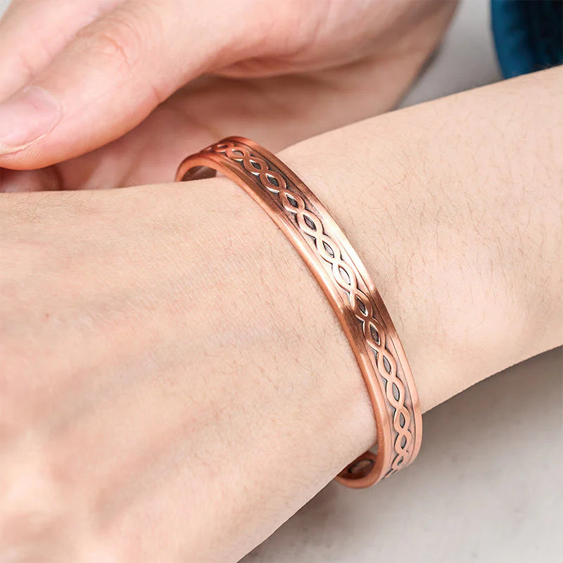 Buddha Stones Interwoven Loop Pattern Copper Balance Luck Open Cuff Bracelet Bangle