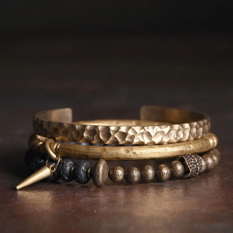 Buddha Stones Lava Rock Stone Copper Balance Cuff Bracelet Bangle (Extra 30% Off | USE CODE: FS30)