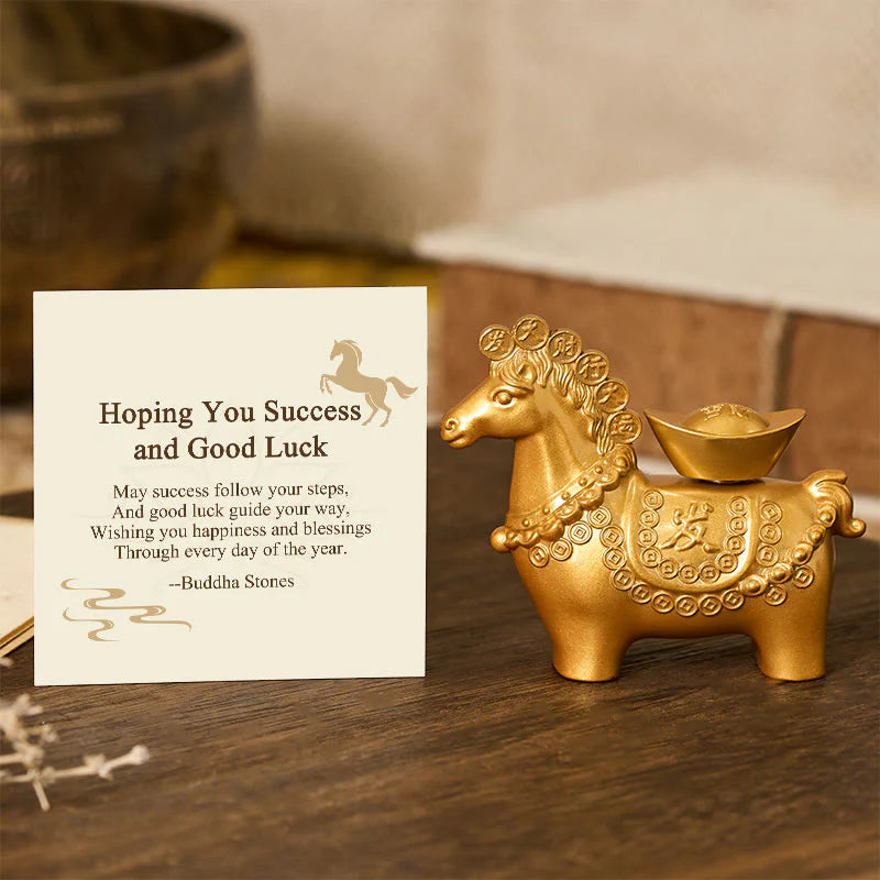 Buddha Stones Hoping You Success and Good Luck Year of the Horse Great Fortune Copper Coins Ingot Alloy Decoration Includes Gift Message Card