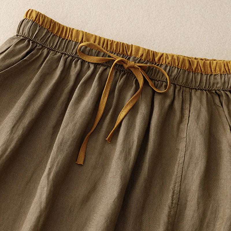 Buddha Stones Vintage Solid Embroidery Drawstring Women's Skirt With Pockets