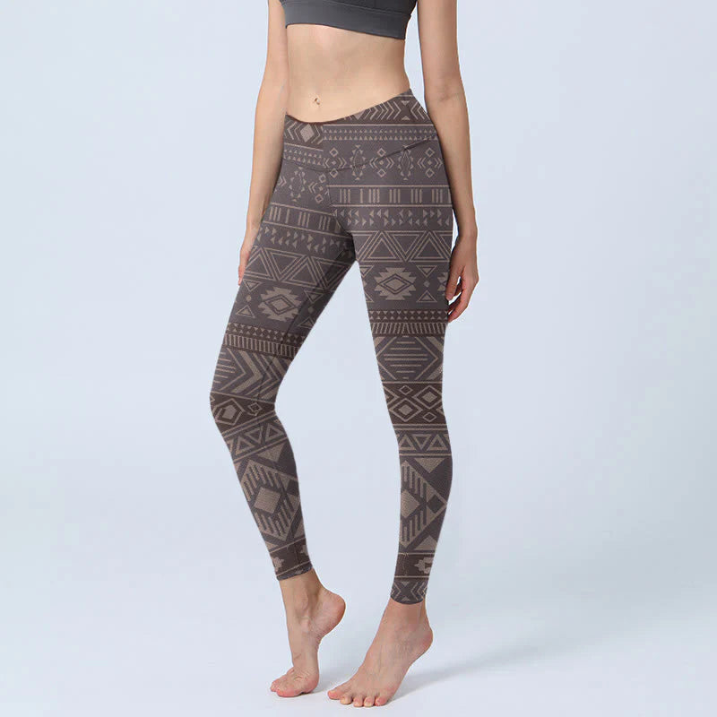 Buddha Stones Ethnic Geometric Pattern Print Gym Leggings Women's Yoga Pants