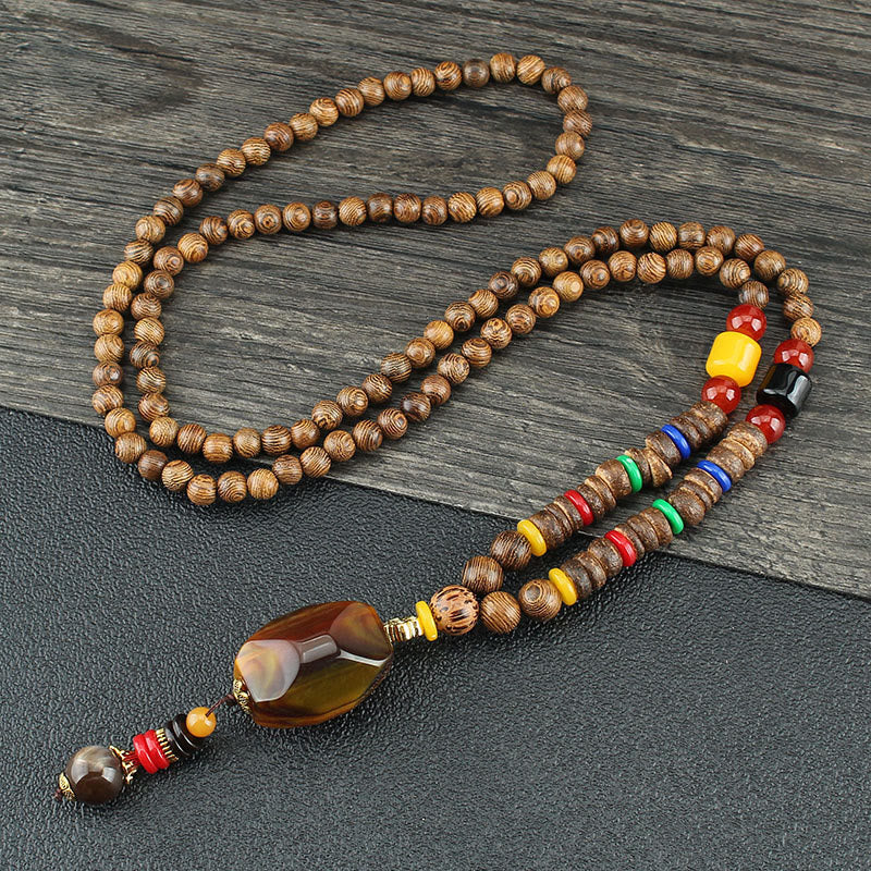 Buddha Stones Tibetan Wenge Wood Bodhi Seed Agate Balance Peace Necklace Pendant (Extra 40% Off | USE CODE: FS40)