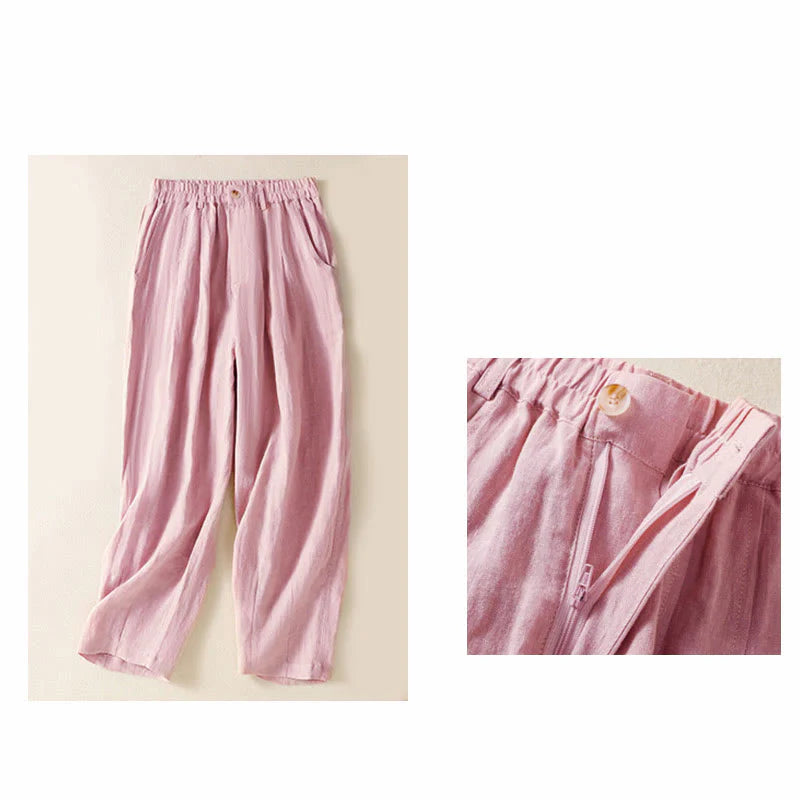 Buddha Stones Summer Button Zipper Ankle-Length Women's Pants With Pockets