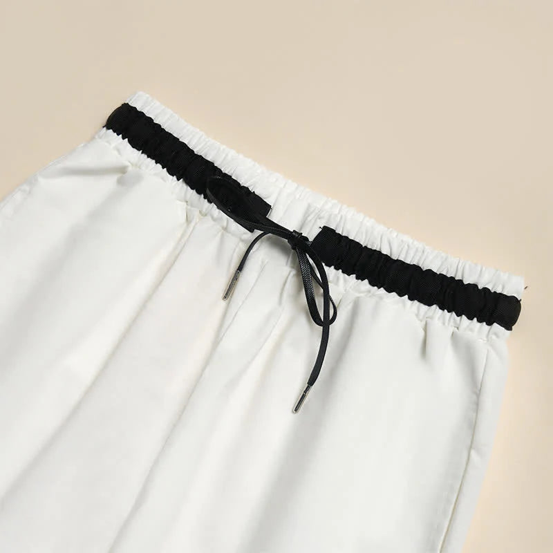 Buddha Stones Commute Drawstring Cotton Cropped Women's Wide Leg Pants With Pockets