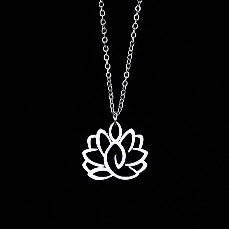 Buddha Stones Hollow Lotus Design Stainless Steel Enlightenment Necklace Pendant