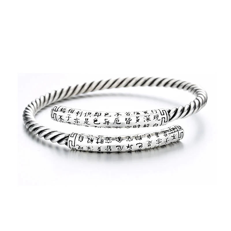 Buddha Stones Retro Heart Sutra Twisted Design Pattern Balance Bracelet Bangle