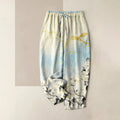 Buddha Stones Pure Cotton Ink Flower Golden Lines Pattern Women's Elastic Waist Pants With Pockets
