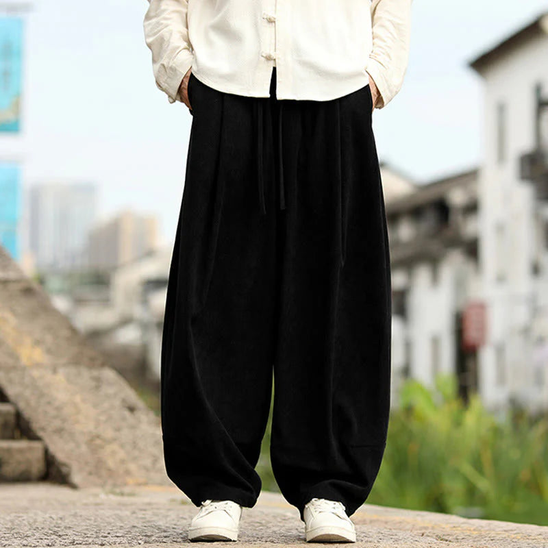 Buddha Stones Fall Solid Elastic Waist Drawstring Men's Harem Pants With Pockets