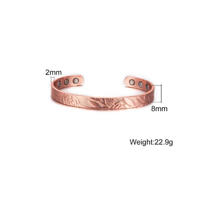 Buddha Stones Rose Flower Pattern Copper Balance Luck Open Cuff Bracelet Bangle