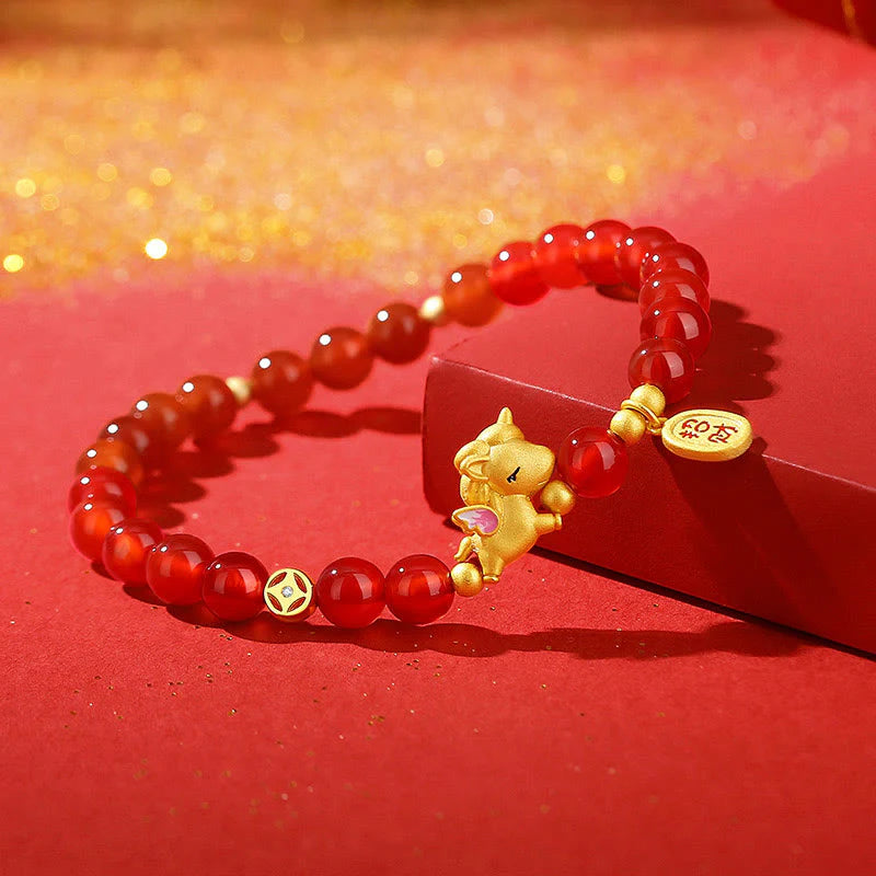 Buddha Stones 925 Sterling Silver Year Of The Horse Red Agate Lucky Fortune Confidence Bracelet