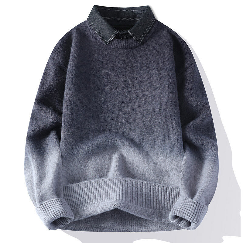 Buddha Stones Winter Stand Collar Gradient Color Design Warm Men's Long Sleeve Knitted Sweater