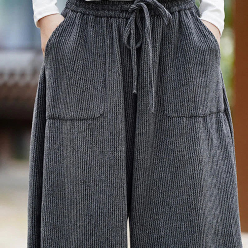 Buddha Stones Winter Men's Pure Color Drawstring Design Cotton High Waist Pants With Pockets