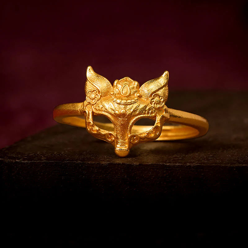 Buddha Stones Fox Mask 24k Gold Plated Brass Ring