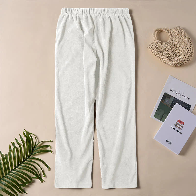 Buddha Stones Women's Commute Pure Color Corduroy Pants With Pockets