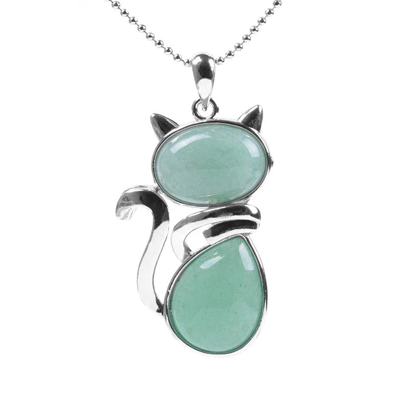 Buddha Stones Cat Pattern Natural Crystal Protection Necklace Pendant (Extra 35% Off | USE CODE: FS35)