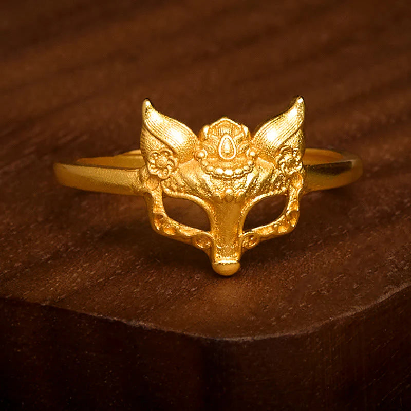 Buddha Stones Fox Mask 24k Gold Plated Brass Ring