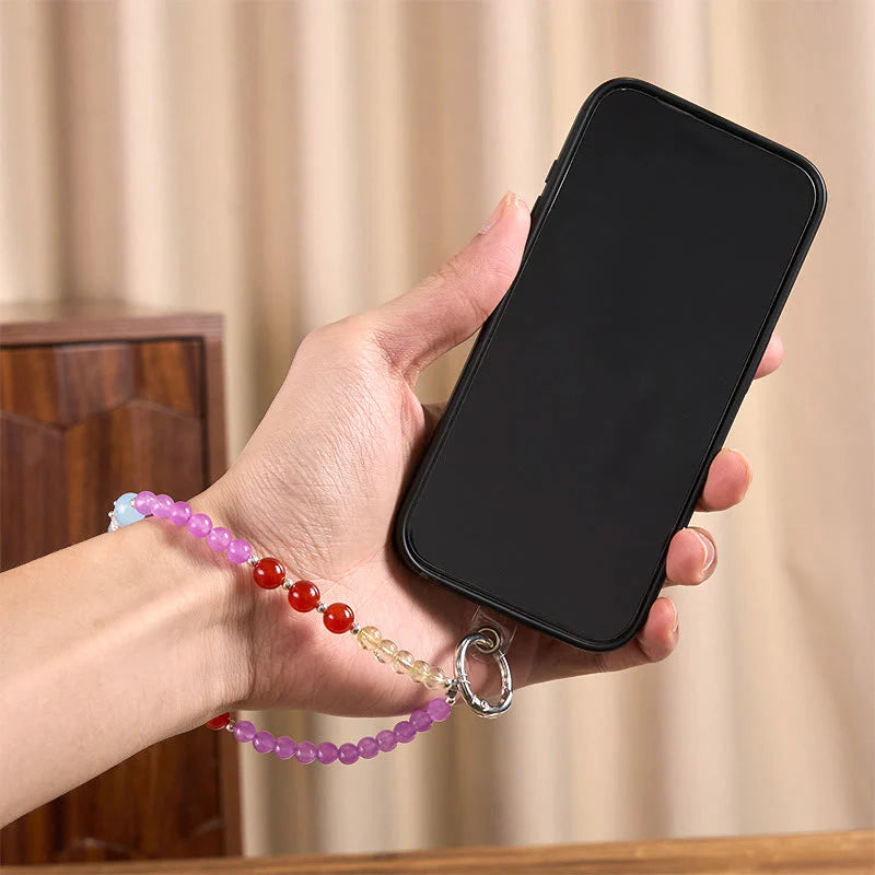 Buddha Stones Purple Chalcedony Citrine Crown Beaded Harmony Key Chain Phone Hanging Decoration