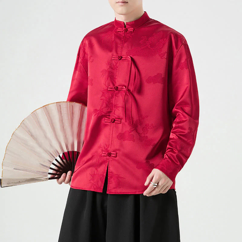 Buddha Stones Plain Frog-Button Design Tang Suit Men's Long Sleeve Jacket