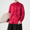 Buddha Stones Plain Frog-Button Design Tang Suit Men's Long Sleeve Jacket