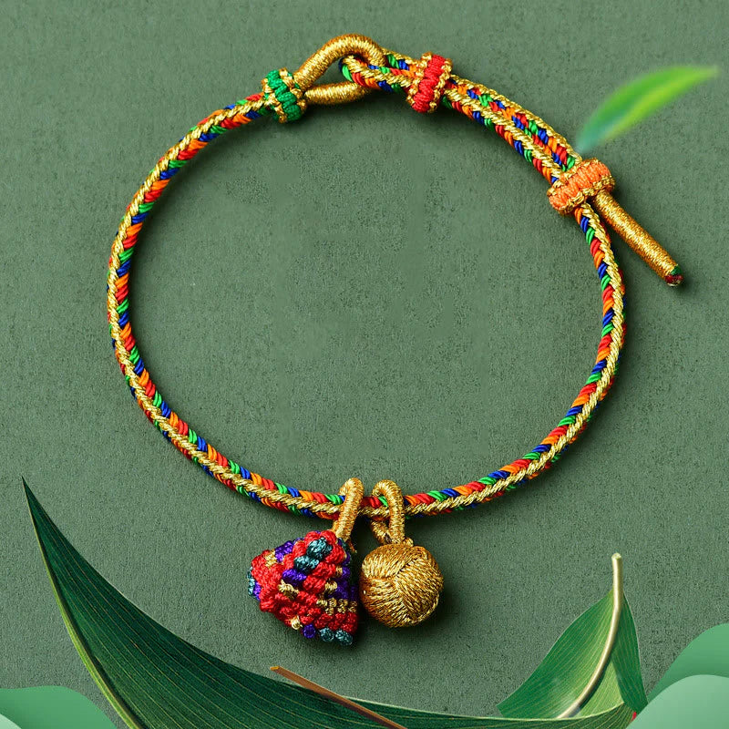 Buddha Stones Colorful Rope Luck Handmade Zongzi Golden Ball Charm Bracelet