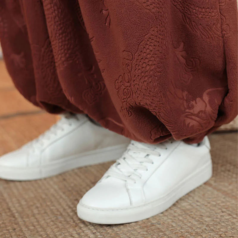Buddha Stones 2Pcs Fall Winter Men's Tang Suit Dragon Frog-Button Cotton Long Sleeve Jacket Pants Set