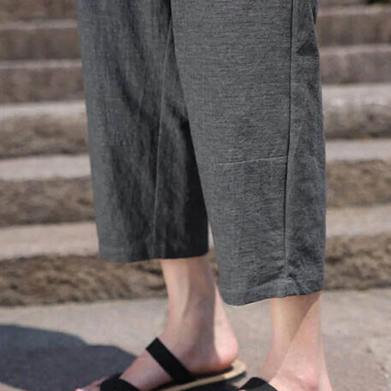 Buddha Stones Casual Woven Bead Waist Rope Men's 7-8 Length Spandex Pants With Pockets