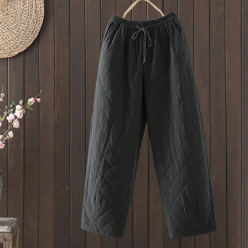 Buddha Stones Rhombus Pattern Cotton Polyester Thick Women's Pants With Pockets