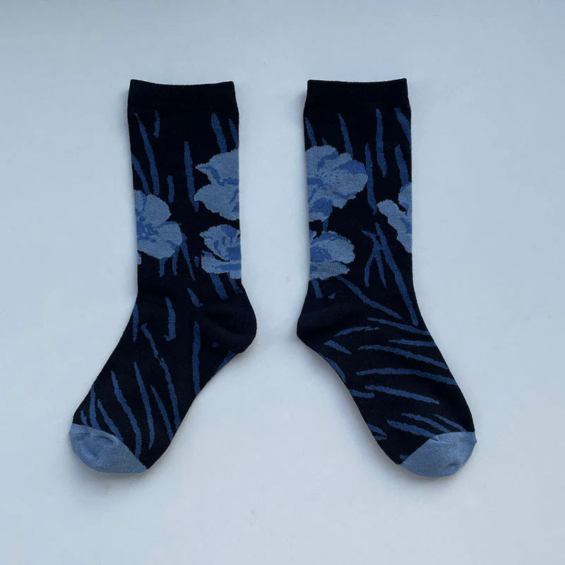 Buddha Stones Chinese Calligraphy Floral Design Micro Crew Women Cotton Socks