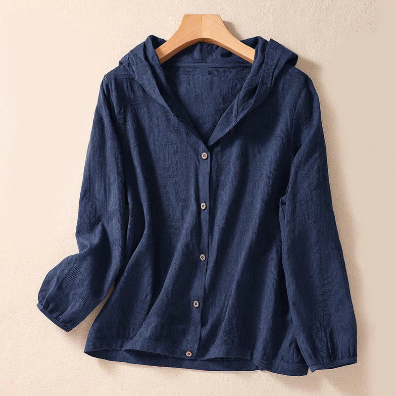 Buddha Stones Fall Jacquard Buttons Down Design Cotton Long Sleeve Women's Hoodie