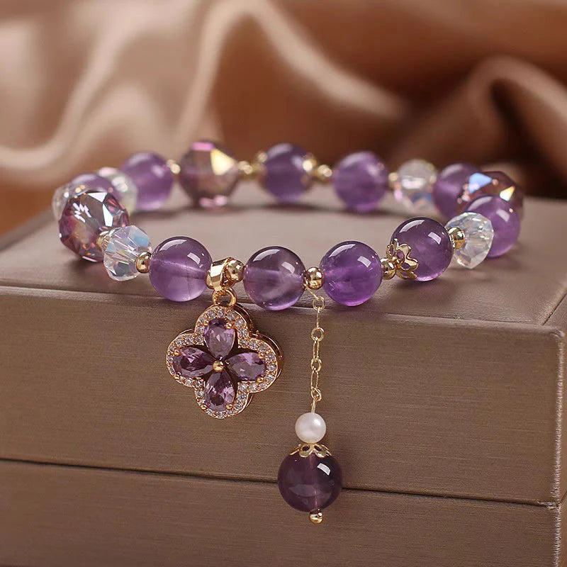 Buddha Stones All the best for Calm and Wisdom Amethyst Flower Bracelet Includes Gift Message Card