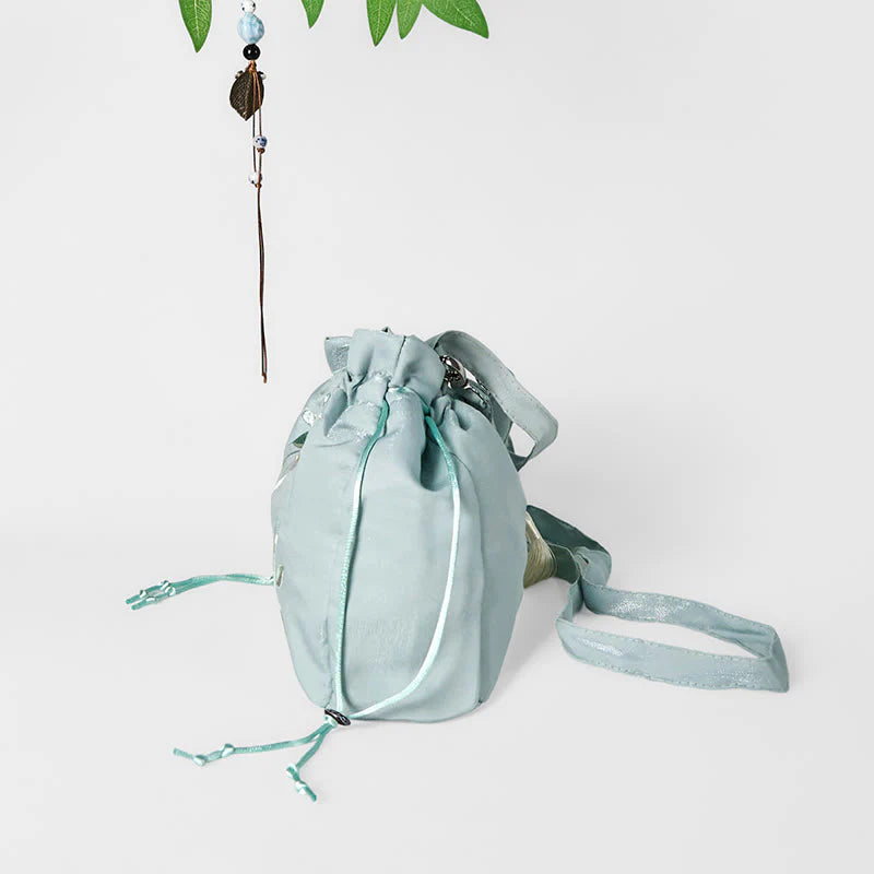 Buddha Stones Embroidered Green Flower Blossom Leaves Canvas Tote Crossbody Bag Shoulder Bag Handbag