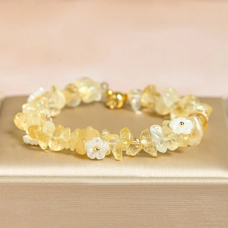 Buddha Stones Irregular Crystal Flower Design Amethyst White Crystal Balance Bracelet