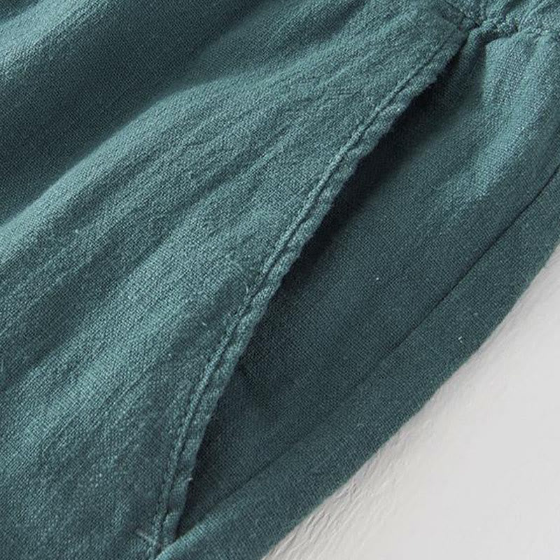 Buddha Stones Summer Solid Color Drawstring Elastic Waist Men's Cotton Linen Shorts With Pockets