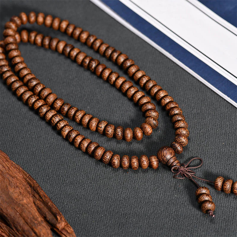 Buddha Stones 108 Textured Wood Beads Calm Energy Mala
