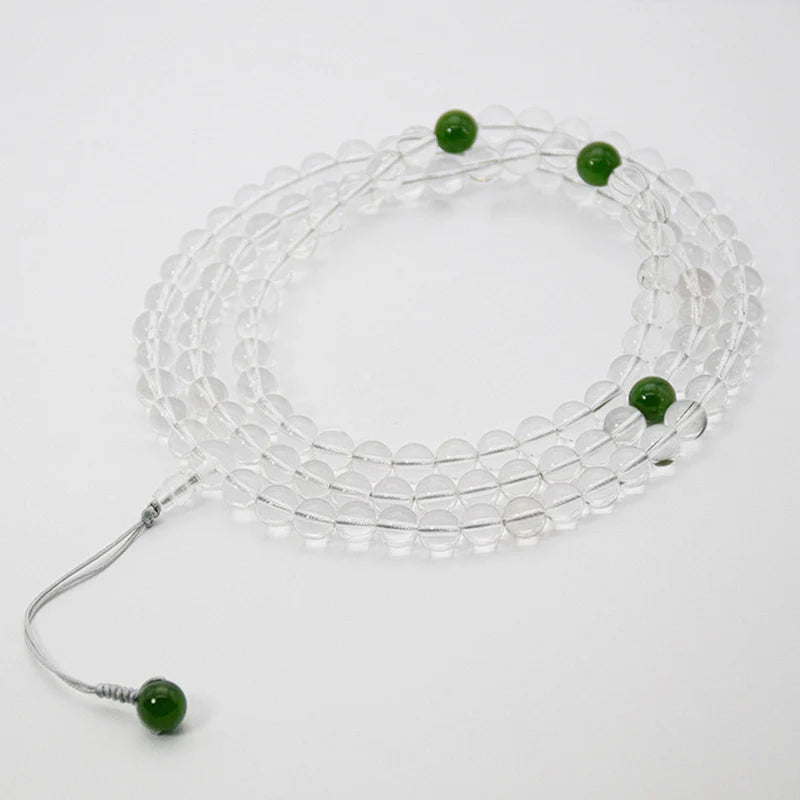 Buddha Stones 108 Beads White Crystal Jade Meditation Bracelet Mala