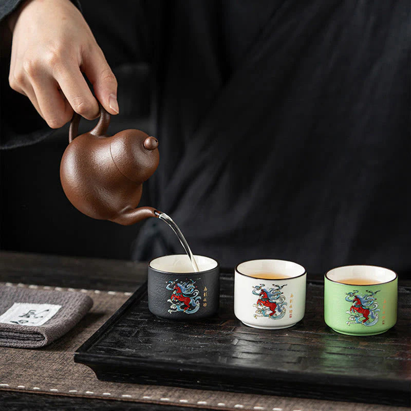 Buddha Stones Year Of The Horse Hand Painted Ceramic Teacup Kung Fu Tea Cup